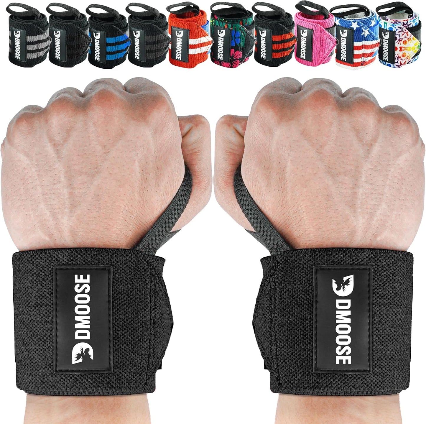 Wrist Wraps, Avoid Injury and Maximize Grip with Thumb Loop, 18" or 12" Gym Straps Pair, Wrist Straps for Weightlifting, Powerlifting, Bench Press, Bodybuilding, Deadlift Straps for Men & Women