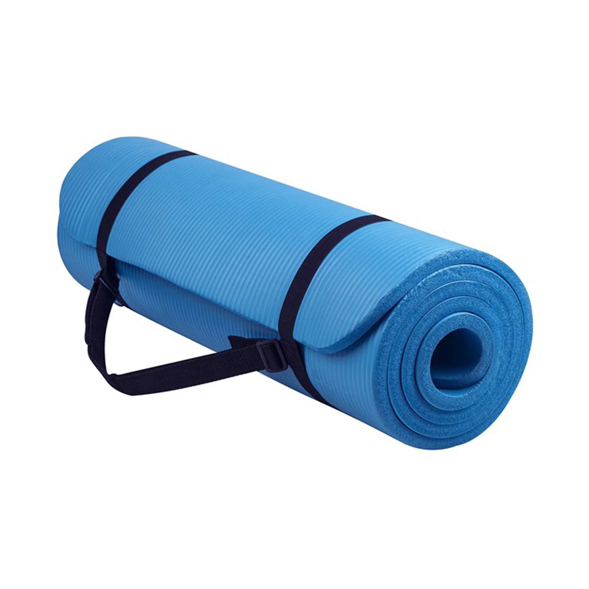 All-Purpose 1/2 In. High Density Foam Exercise Yoga Mat Anti-Tear with Carrying Strap, Blue